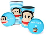 Paul Frank Tin Trash Can Set w/ Top -4pc Blue