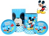 Disney Mickey Mouse Tin Trash Can Set w/ Top -4pc Set