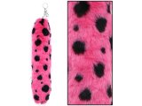 Fox Tail Keychain -Pink Black Dots Plush Fur