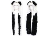 Panda Fluffy Plush Lapland Hat with Mittens Pokect Scarf