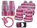 Pink Leopard Safari Animal Car Seat Covers Accessories Complete Set -Full 14 PC