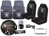 NFL Oakland Raiders Car Seat Cover Auto Accessories Set -8pc Rubber Mat