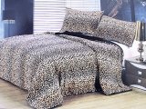 Leopard Queen Borrego Sherpa  Bedspread With Pillow Cover 3pc Set