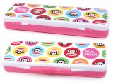 Paul Frank Plastic Pencil Case Slip Open Box -Pink Bubble Dots