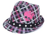 Monster High Girls Fedora Hat Pink Grey Plaid with Stud