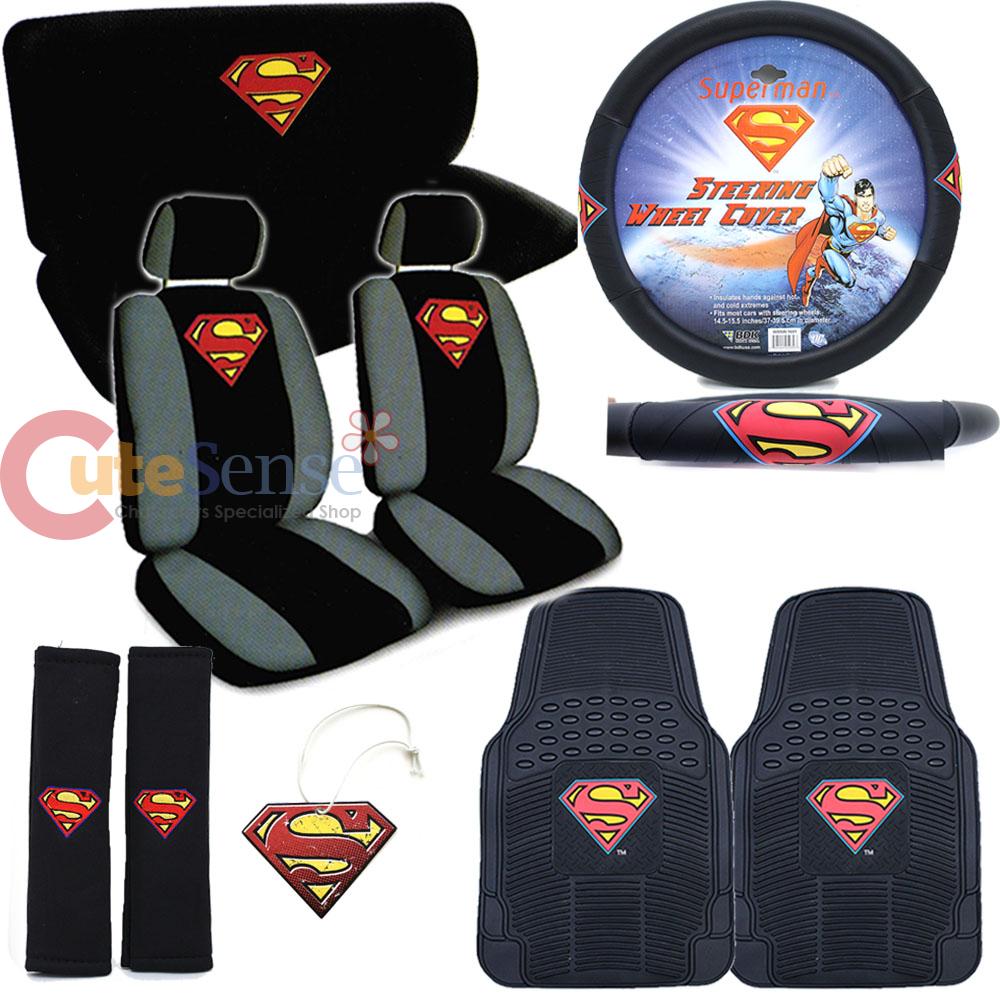  Superman Car Seat Cover Set Color Shield Logo Auto Accessories 11pc