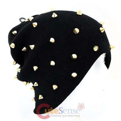 Gold Metal Stud Spike All Over Beanie Hat