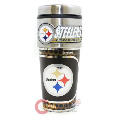 Pittsburgh Steelers Coffee Mug  Travel Tumbler Cup - NFL Metallic Color Logo