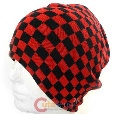 Black and Red Checkered Beanie Chess Borad Hat