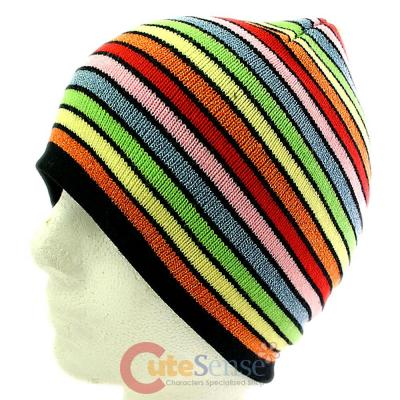 Glittering Mix Color Stripe knitted  Beanie Rainbow  Hat