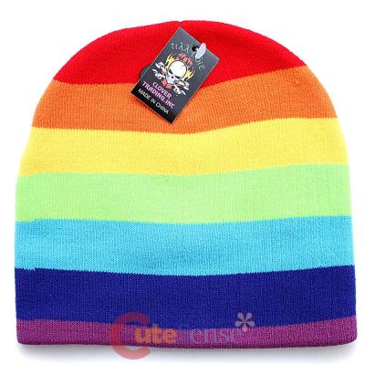 Wide Rainbow Stripe knitted Beanie Hat