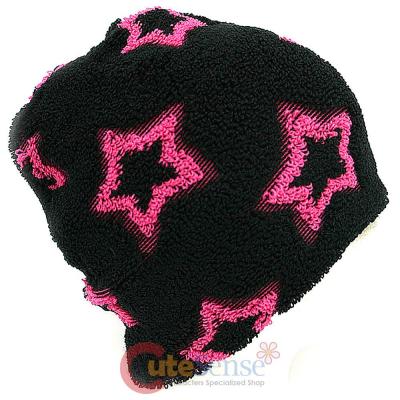 Furry Pink Star All Over knitted Beanie Hat