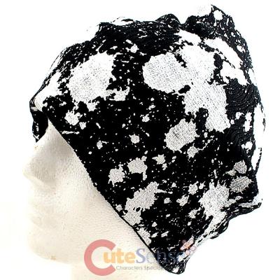 White Paint Drop All Over Beanie  in knitted Black  Hat