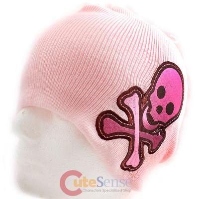 Alien skull Cross Bones Patch Beanie in White knitted Hat