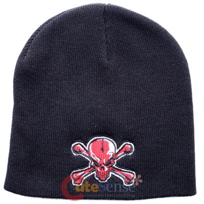 Bloody Skull Crossbones Patch Beanie in Black knitted Hat