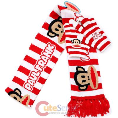 Paul Frank Red Striped Long Scarf with Gloves Set by Loungefly