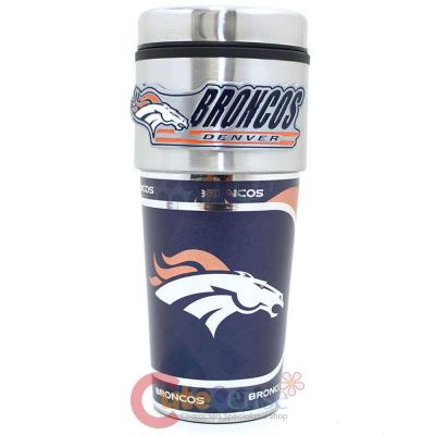 Denver Broncos Coffee Mug  Travel Tumbler Cup - NFL Metallic Color Logo