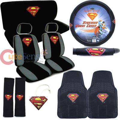 DC Comics Supreman Shield Logo  Car Seat Covers Auto Accessories Set with Rubber Mat