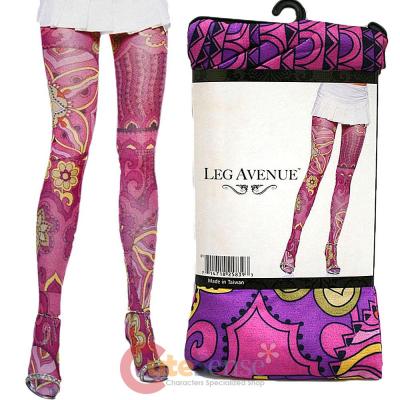 Leg Avenue Opaque Thigh Highs Retro Flower Prints Stockings Leggings