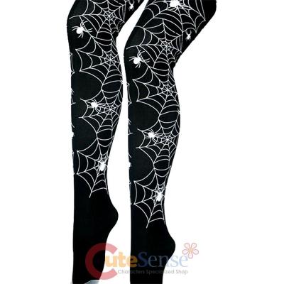 Halloween Spider Web  Over Black Opaque Pantyhose Thighs