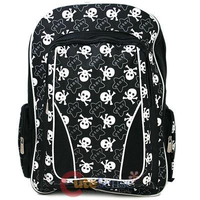 Black and White Stars Skull Crossbones All Over Large School Backpack