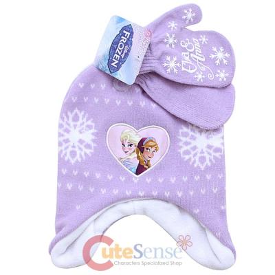 Disney Frozen Toddler Laplander Beanie Mitten Gloves set -Purple Snowflakes