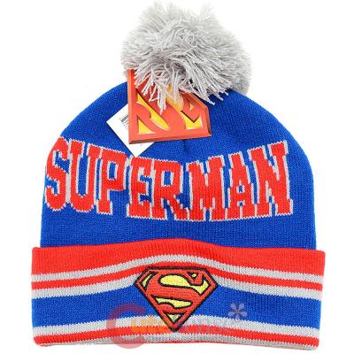 DC Comics Superman Logo Cuff Beanie Hat with Pom Pom - Blue