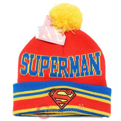 DC Comics Superman Logo Cuff Beanie Hat with Pom Pom - Red