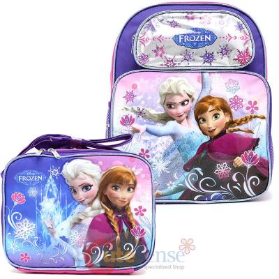 Disney Frozen Elsa Anna 14" Medium School Backpack Lunch Bag 2pc Set Ice Snowflakes