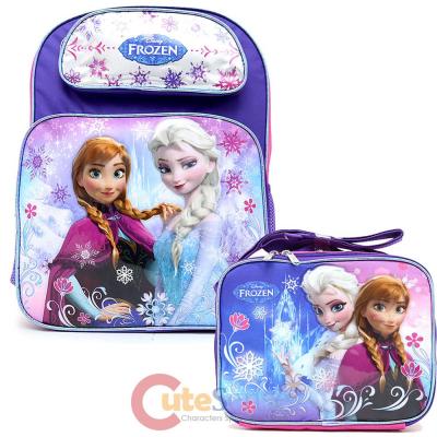 Disney Frozen Elsa Anna 16" Large School Backpack Lunch Bag 2pc Set  Ice Snowflakes