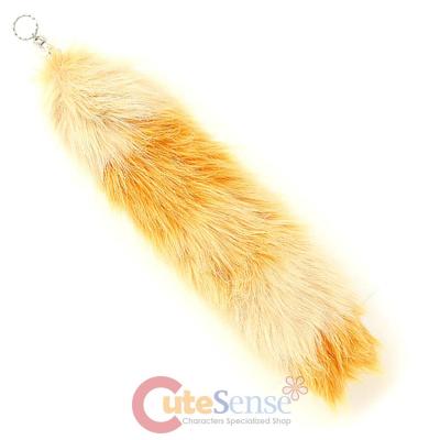 Double Yellow Stripe Fox Tail Plush fur Keychain 18in