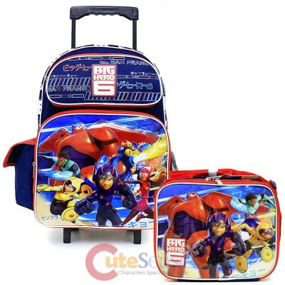 Disney Big Hero 6  16" Large School Roller Backpack Lunch Bag 2pc Set -city