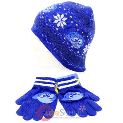 Disney Insideout Sadness Beanie Snow Flakes Knitted Hat Gloves Set