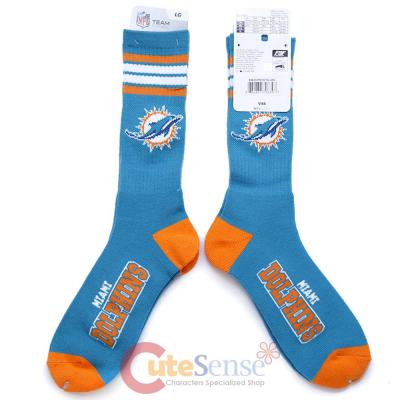 Miami Dolphins Socks NFL Team Logo 4 Stripe Long Mens Large