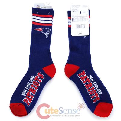 New England Patriots Socks NFL Team Logo 4 Stripe Long Mens Large