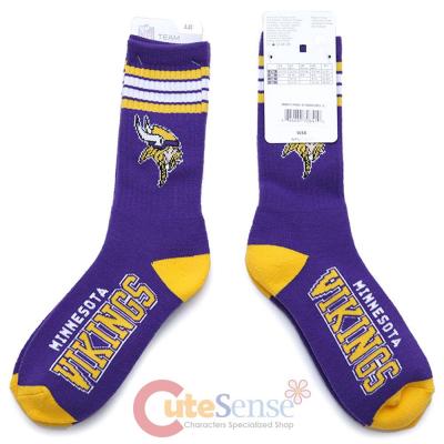 Minnesota Vikings Socks NFL Team Logo 4 Stripe Long Mens Large