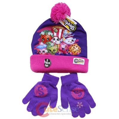 Shopkins  Knitted Beanie Hat Gloves Set - Puprle Pink