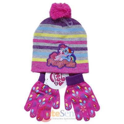 My Little Pony Knitted Beanie Hat Gloves Set - Rainbow Stripe