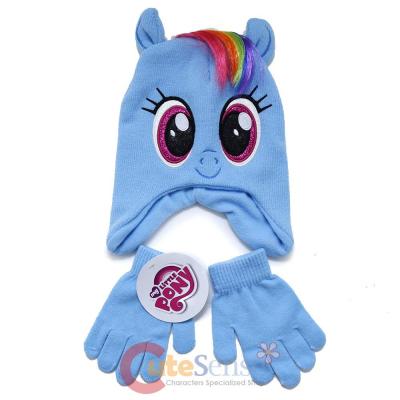 My Little Pony Rainbow Dash Face Knitted Beanie Hat Gloves Set - Youth