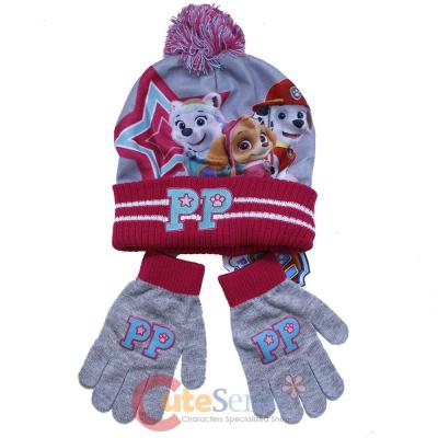 Paw Patrol Girls Beanie Hat Mitten Gloves Set with Skye Everest