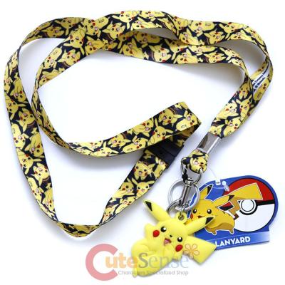 Pokemon Lanyard Keychain ID Holder Pikachu All Over with PVC Charm Dangle