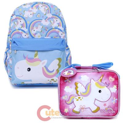 Unicorn Large School Backpack Lunch Bag 2pc Set