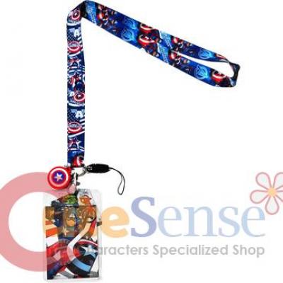 Marvel Avengers Captain America Lanyard Keychain ID Holder with Charm Dangle