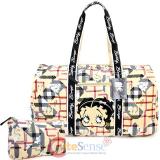 Betty Boop Quilted  Duffle Travel Bag  Diaper Gym Bag - Brown Checkered