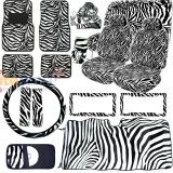 Black White Zebra Animal Car Seat Covers Accessories Completed 18pc Set with Sun Shade