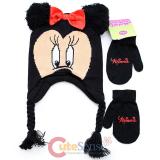 Disney Minnie Mouse 3D Ear Laplander Kids Beanie and Mitten Gloves Set