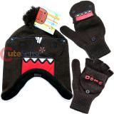 Domo Kun Nerd Knitted Laplander Hat Beanie with Glove Set