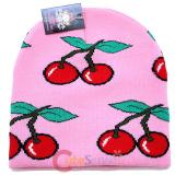 Large Cherry knitted Beanie In Pink Hat