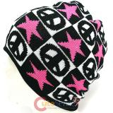 Pink Star Peace Mark knitted Beanie Hat