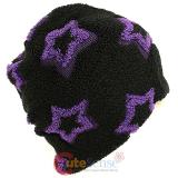 Furry Purple Star All Over knitted Beanie Hat